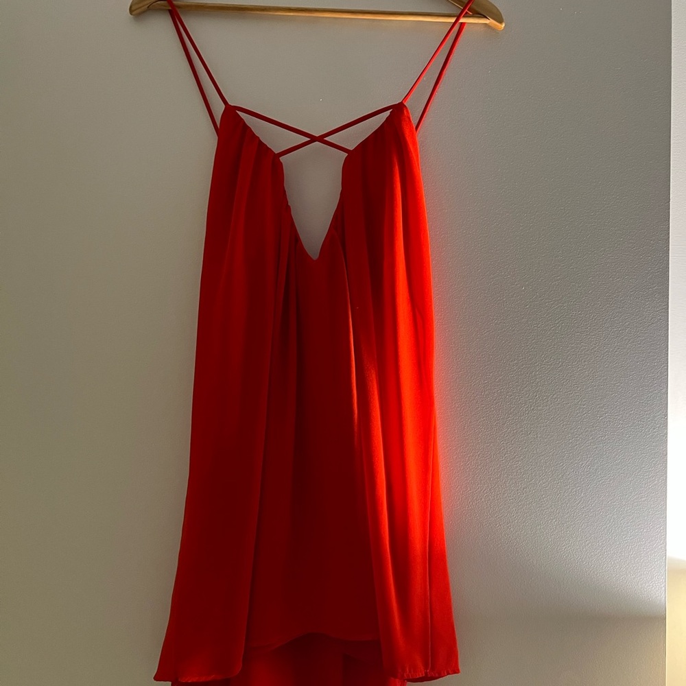 Red flowing dress
